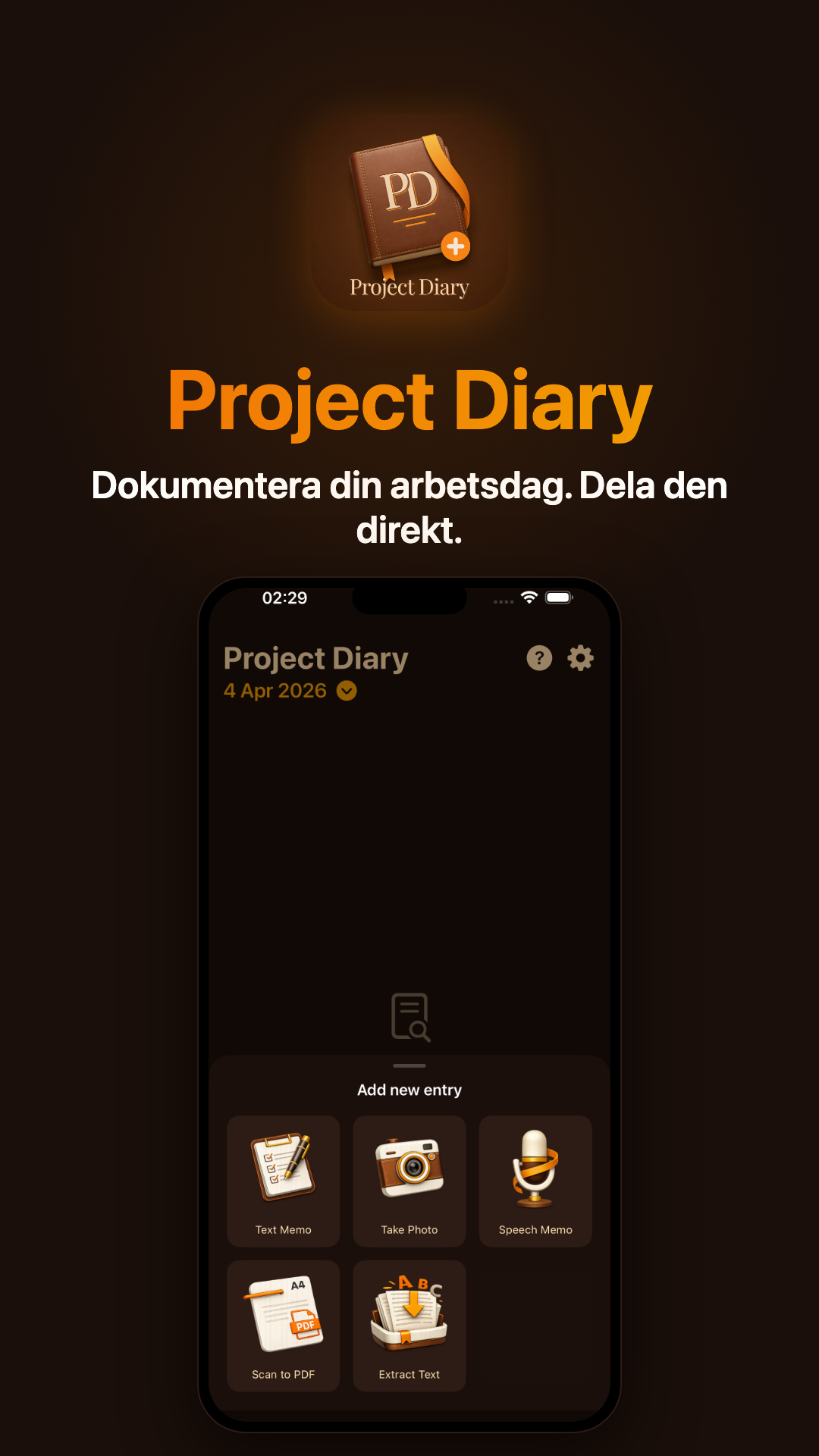 Project Diary — funktionsöversikt