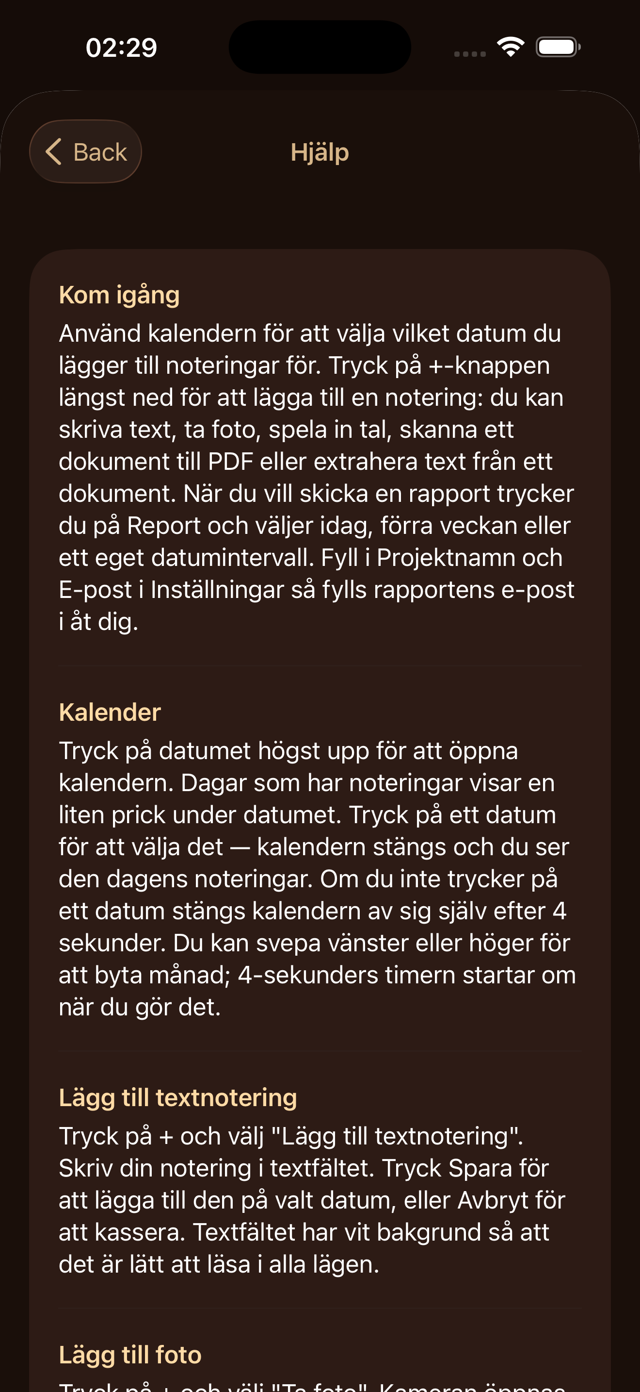 Project Diary — report
